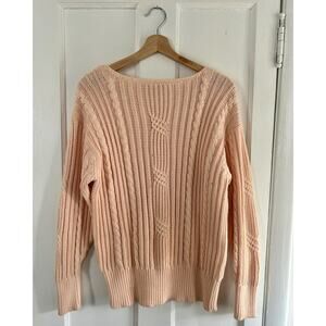 Vintage 100% Cotton Peachy Pink Cable Knit Pullover Sweater Size Medium